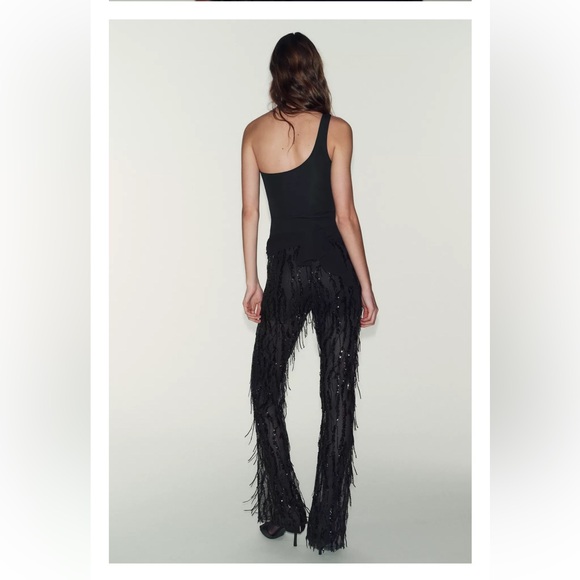 Zara Black Sequin Fringe leggings blogger fav - Picture 7 of 7